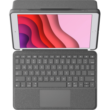 Husa Book Cover cu tastatura Logitech 920-009629 pentru iPad 10.2inch (gen.7), Layout UK (Gri)