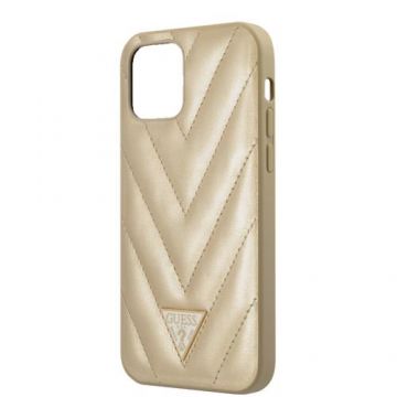 Husa Cover Guess V Quilted GUHCP12MPUVQTMLBE pentru iPhone 12/12 Pro (Auriu)