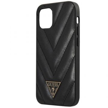 Husa Cover Guess V Quilted GUHCP12SPUVQTMLBK pentru iPhone 12 Mini (Negru)