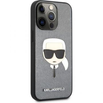 Husa Cover Karl Lagerfeld Saffiano K&C Heads pentru Apple iPhone 13 Pro (Argintiu)