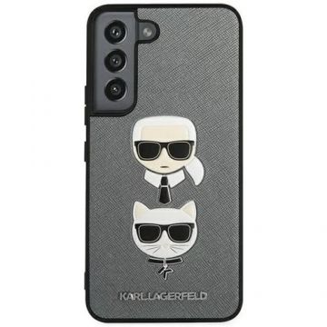 Husa Cover Karl Lagerfeld Saffiano Karl Head & Choupette pentru Samsung Galaxy S22 Plus (Argintiu)