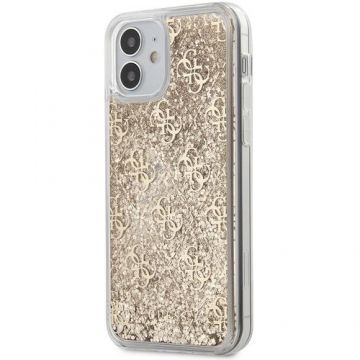 Husa de protectie Guess 4G Liquid Glitter pentru Apple iPhone 12 mini (Auriu)