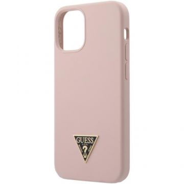 Husa de protectie Guess GUHCP12SLSTMLP Silicone Metal Triangle pentru iPhone 12 Mini (Roz)