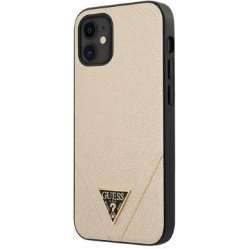 Husa de protectie Guess Saffiano V Stitch pentru Apple iPhone 12 mini (Auriu)