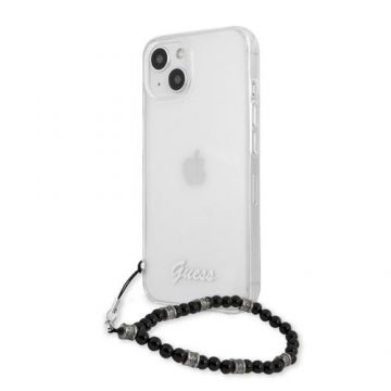 Husa de protectie Guess Script and Black Pearls pentru Apple iPhone 13 mini (Transparent)