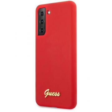 Husa de protectie Guess Silicone Metal Logo Script pentru Samsung Galaxy S21 Plus 5G (Rosu)