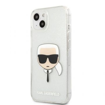 Husa de protectie Karl Lagerfeld Full Glitter Karl Head pentru Apple iPhone 13 mini (Argintiu)