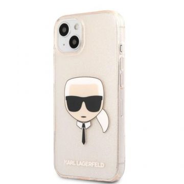 Husa de protectie Karl Lagerfeld Full Glitter Karl Head pentru Apple iPhone 13 mini (Auriu)