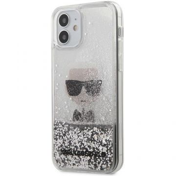 Husa de protectie Karl Lagerfeld Liquid Glitter Iconic pentru Apple iPhone 12 mini (Argintiu)