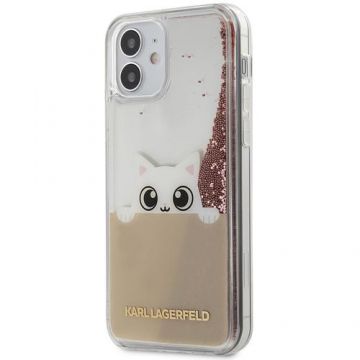 Husa de protectie Karl Lagerfeld Liquid Glitter Peek a Boo pentru Apple iPhone 12 mini (Roz)