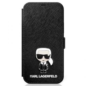 Husa de protectie Karl Lagerfeld Saffiano Iconic Book pentru Apple iPhone 12 mini (Negru)