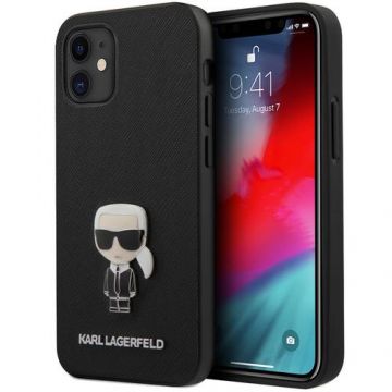 Husa de protectie Karl Lagerfeld Saffiano Iconik pentru Apple iPhone 12 mini (Negru)