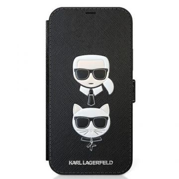 Husa de protectie Karl Lagerfeld Saffiano K&C Heads Book pentru Apple iPhone 12 / Apple iPhone 12 Pro (Negru)