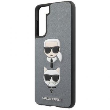 Husa de protectie Karl Lagerfeld Saffiano K&C Heads pentru Samsung Galaxy S21 Plus 5G (Argintiu)