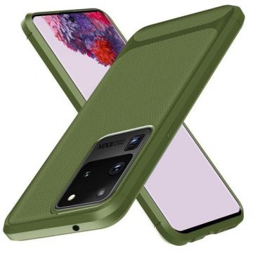 Protectie Spate Enkay Carbon Fiber SYA00920601B pentru Samsung Galaxy S20 Ultra (Verde)