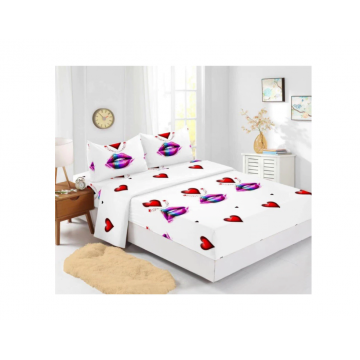 Husa de pat Finet + 2 fete de perna, pentru saltea de 160x200 cm, buze rosii ??