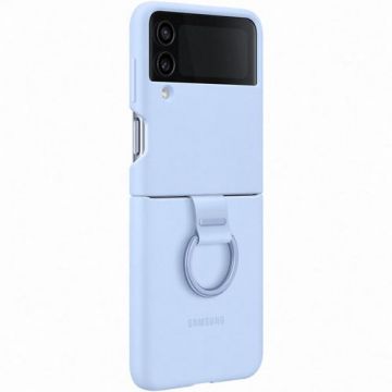 Husa de protectie Samsung Silicone Cover with Ring pentru Samsung Galaxy Z Flip 4, Albastru