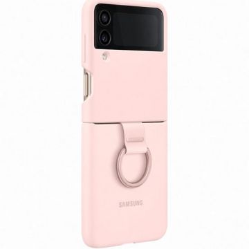 Husa de protectie Samsung Silicone Cover with Ring pentru Samsung Galaxy Z Flip 4, Roz