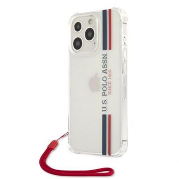 Husa de protectie U.S. Polo Tricolor Vertical Stripes pentru Apple iPhone 13 Pro, Transparenta