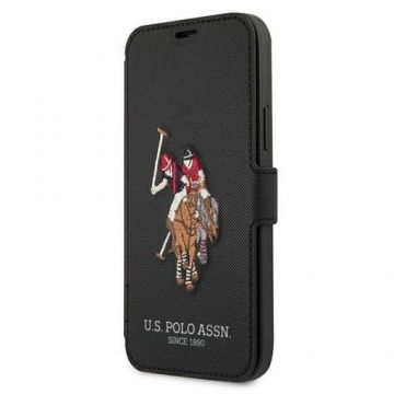 Husa de protectie US Polo Assn. Embroidery pentru Apple iPhone 12 Mini, Piele ecologica (Negru)