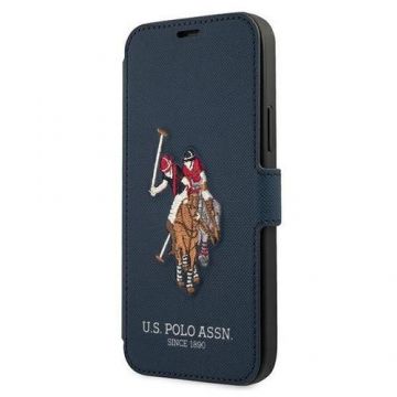 Husa de protectie US Polo Assn. Embroidery pentru iPhone 12 Pro Max, Piele ecologica (Albastru)