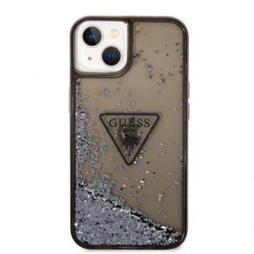 Protectie Spate Guess Liquid Glitter and Triangle Logo pentru iPhone 14 Plus (Negru)
