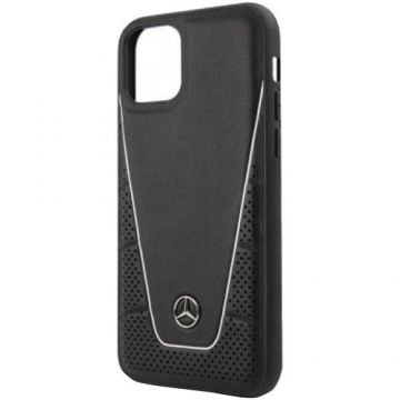 Protectie Spate Mercedes Leather Quilted Smooth pentru iPhone 11 Pro (Negru)