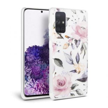 Protectie Spate Tech-Protect Floral pentru Samsung Galaxy A41 (Alb)