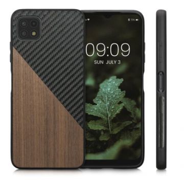 Husa Kwmobile pentru Samsung Galaxy A22 5G, Lemn, Maro/Negru, 58668.01