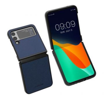 Husa Kwmobile pentru Samsung Galaxy Z Flip 4, Piele ecologica, Albastru, 58679.17