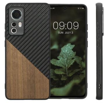 Husa Kwmobile pentru Xiaomi 12/12X, Lemn, Maro/Negru, 58201.01