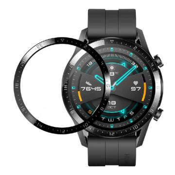 Folie de protectie ecran fullsize 3D pentru Huawei Watch GT2 46mm din fibra de sticla si hidrogel negru