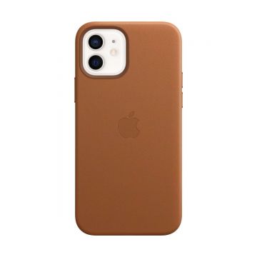 Husa Apple Leather Case MagSafe pentru iPhone 12 / iPhone 12 Pro Saddle Brown