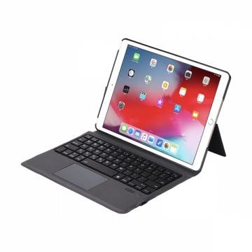 Husa carcasa stand cu tastatura si touchpad pentru iPad 9.7 2017/2018 Air 2 Pro 9.7 din piele ecologica cu suport touchpen negru