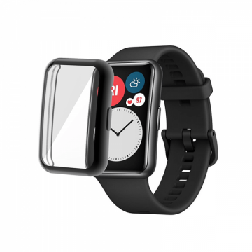 Husa de protectie tip rama cu ecran din silicon electroplacat pentru Huawei Watch Fit negru