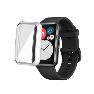 Husa de protectie tip rama cu ecran din silicon electroplacat pentru Huawei Watch Fit silver