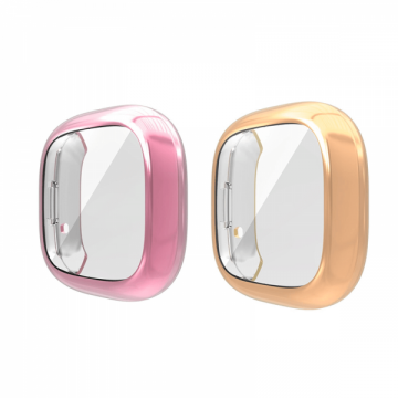 Set 2 huse de protectie din silicon tip rama pentru Fitbit Versa 3 / Sense roz rose gold