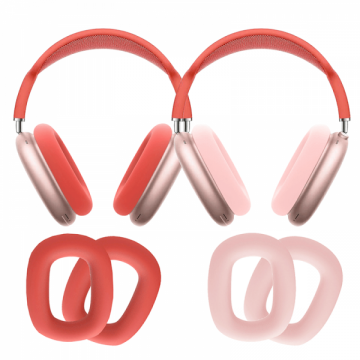 Set 2 huse de protectie pentru pernute auriculare Apple AirPods Max din silicon ultramoale rosu roz