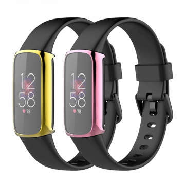 Set 2 huse de protectie tip rama cu ecran din silicon electroplacat pentru Fitbit Luxe auriu roz
