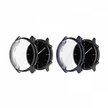 Set 2 huse de protectie tip rama cu ecran din silicon electroplacat pentru Xiaomi Amazfit GTR2 A1951 negru si gri antracit