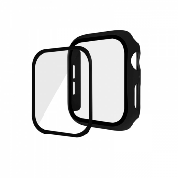 Set 2 in 1 carcasa tip rama ecran si folie de sticla pentru Apple Watch 4 / 5 / 6 series 44mm negru