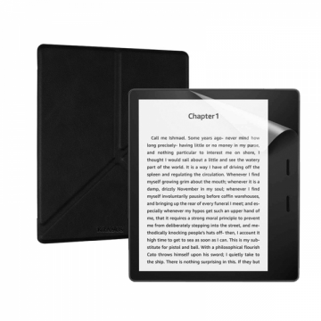 Set 2 in 1 pentru eBook Reader Kindle Oasis 3 10th gen 2019 Oasis 9th gen 2017 cu husa KRASSUS flip cover tip origami si folie ecran negru