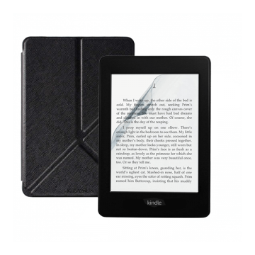 Set 2 in 1 pentru eBook Reader Kindle Paperwhite 2018 10th generation cu husa KRASSUS flip cover tip origami si folie ecran negru