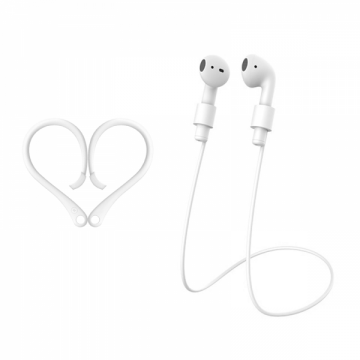 Set 2 in 1 suport si snur din silicon cu magnet pentru Airpods 1 / 2 / 3 / Pro alb