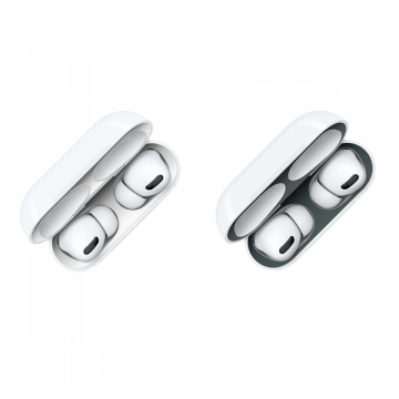 Set 2 stikere metalice anti-praf pentru Airpods Pro 3 negru alb