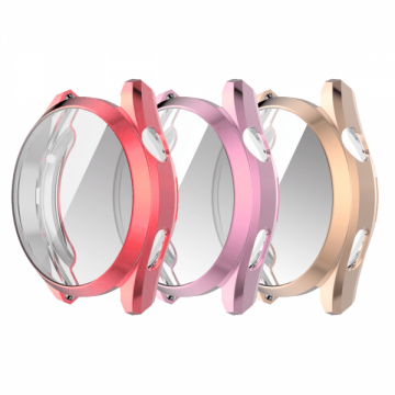 Set 3 huse de protectie ecran si rama pentru Huawei Watch 3 Pro din silicon electroplacat auriu rosu roz