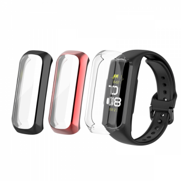 Set 3 huse din silicon cu rama si ecran pentru Samsung Galaxy Fit2 SM-R220 negru rosu transparent