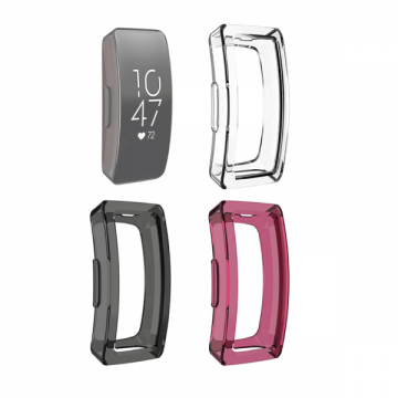 Set 3 huse din silicon tip rama ecram pentru Fitbit Inspire / Inspire HR negru roz transparent
