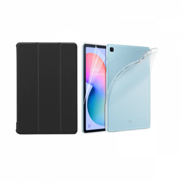 Set 3 in 1 husa carte husa silicon si folie protectie ecran pentru Samsung Galaxy Tab S6 Lite P610 /P615 10.4 inch negru