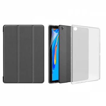 Set 3 in 1 pentru Huawei MatePad T10 9.7 inch/ T10S 10.1inch cu husa carte husa silicon si folie protectie ecran negru